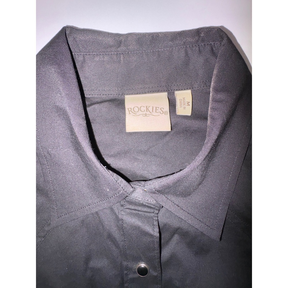 ROCKIES Women Black Long Sleeve Western Snap Front Shirt Size M - Picture 5 of 11